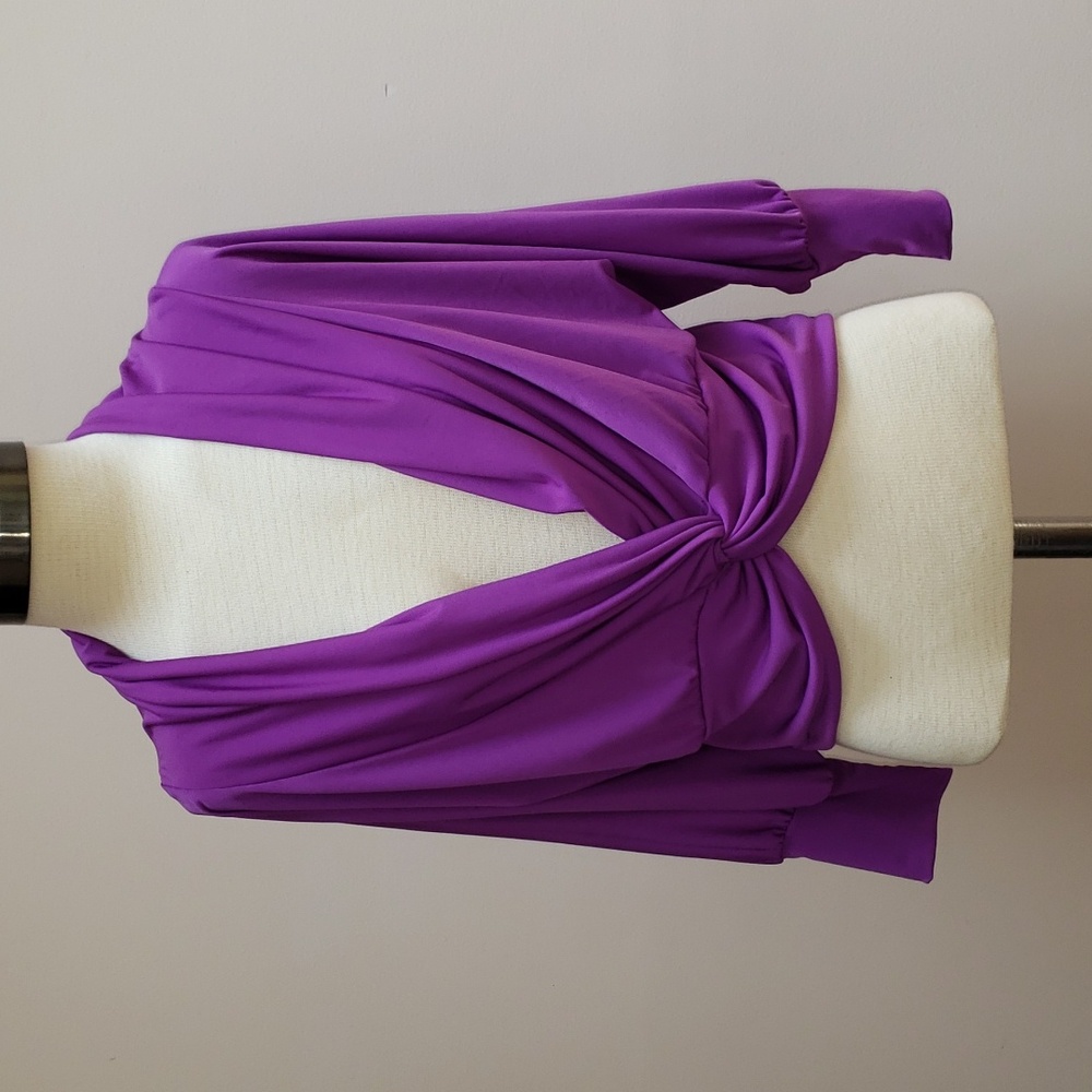 Renee C. Purple Plunging Cowl Neck Twist Front Top, Size Small